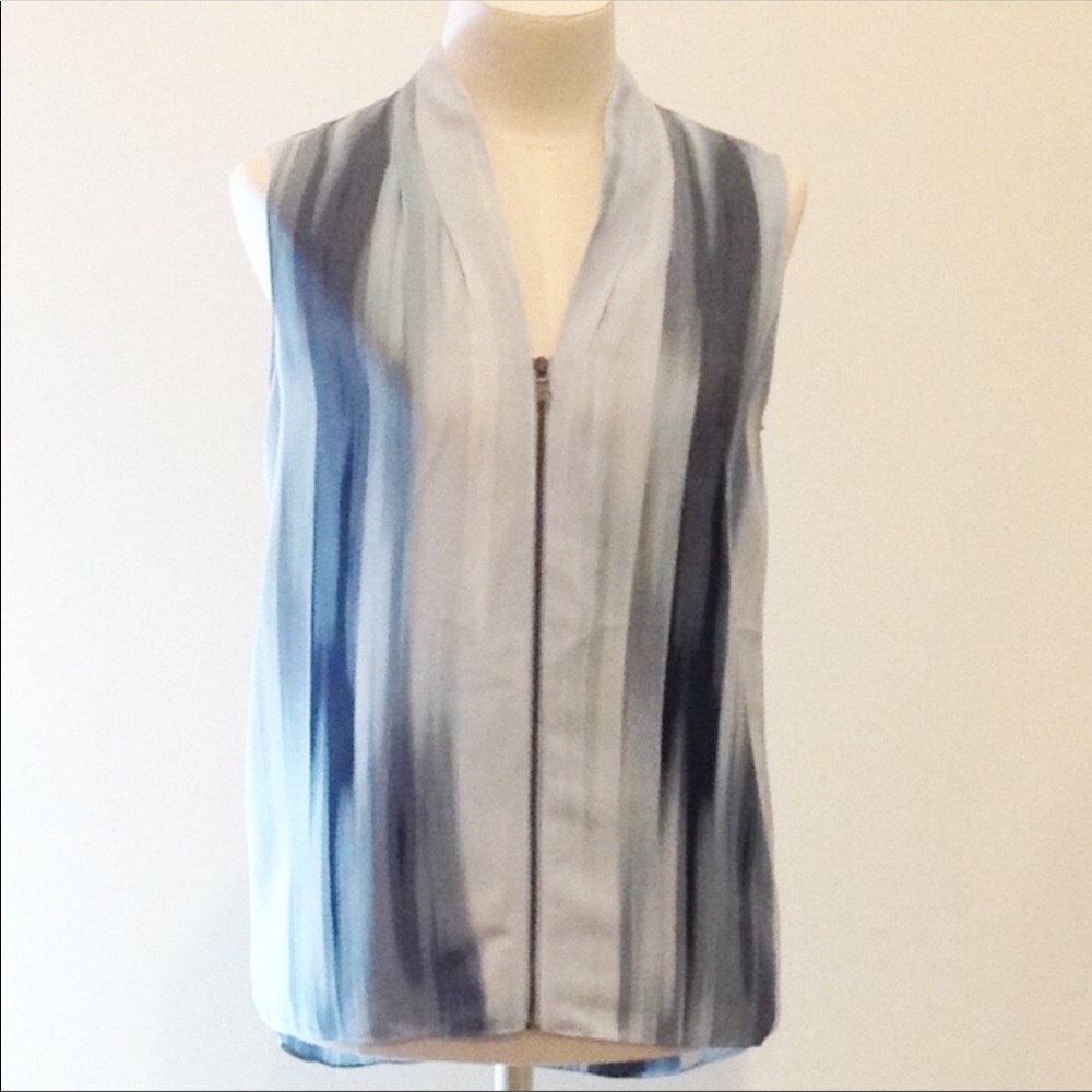 Tahari Striped Zip Front Sleeveless Blouse